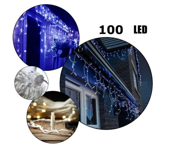 100 LED 4 metrai lempučių lauko girlianda varvekliai su baltu laidu, mėlynos spalvos flash
